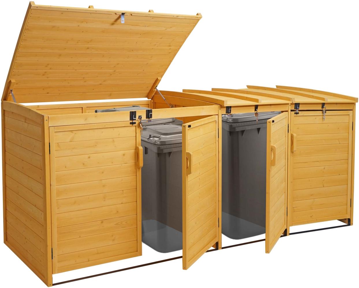 XL 4er-/8er-Mülltonnenverkleidung HWC-H75b, Mülltonnenbox, erweiterbar 138x276x105cm Holz MVG-zertifiziert ~ braun Bild 1