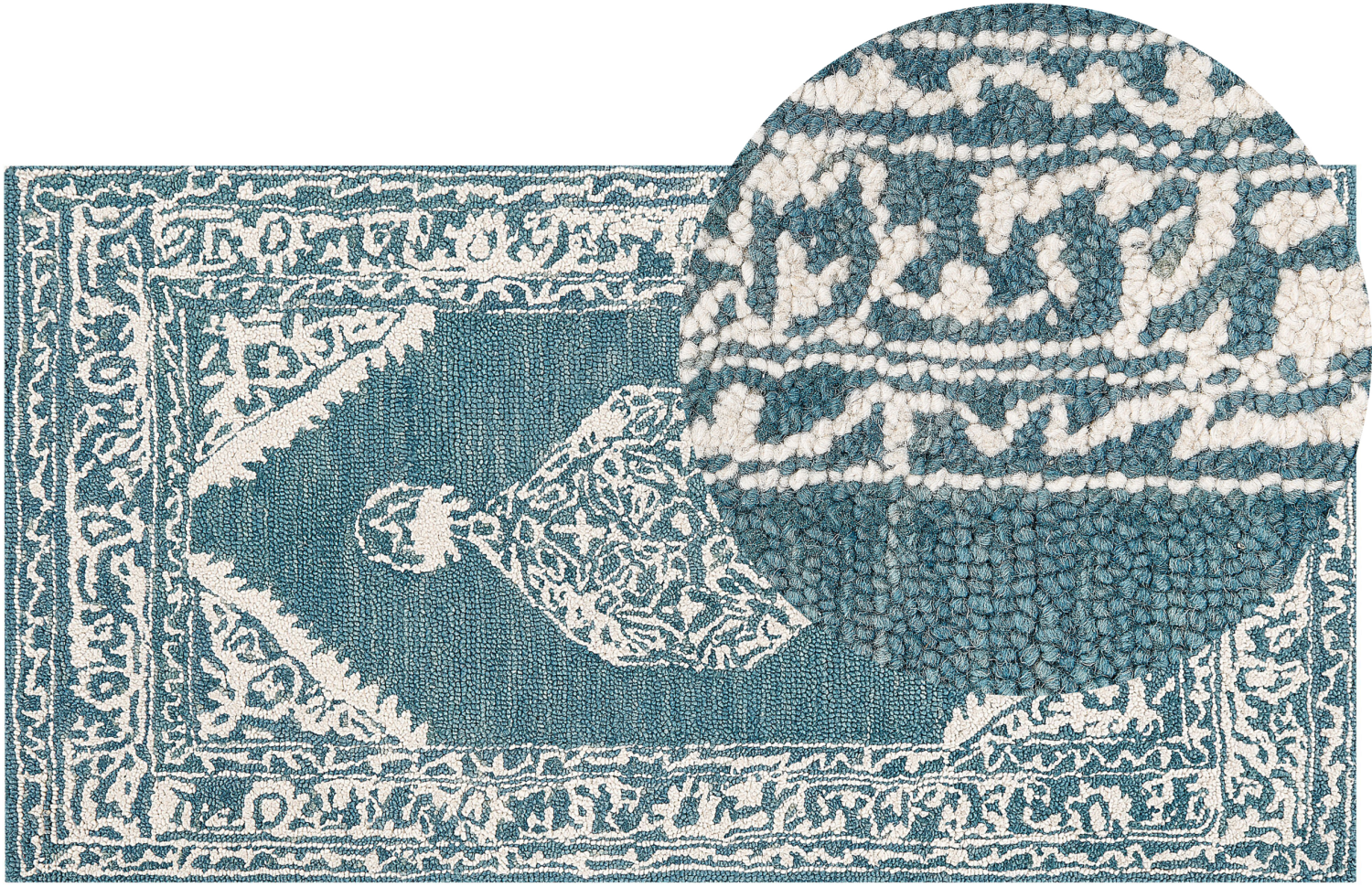 Teppich Wolle weiß blau 80 x 150 cm GEVAS Bild 1