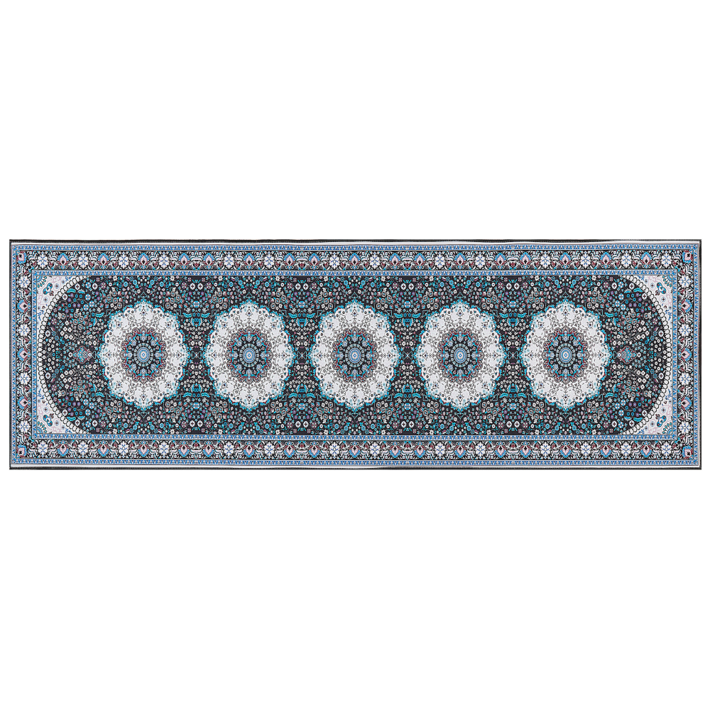 Teppich blau schwarz 80 x 240 cm orientalisches Muster Kurzflor GEDIZ Bild 1