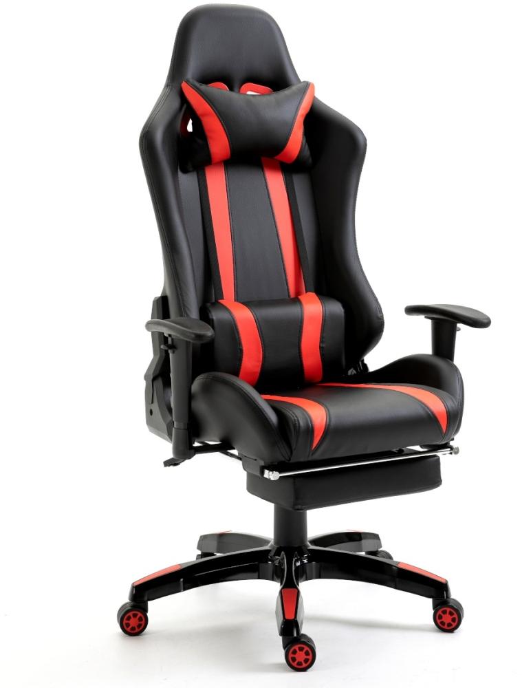 SVITA Gaming Stuhl Bürostuhl Schreibtischstuhl Drehstuhl Fußablage schwarz rot Bild 1