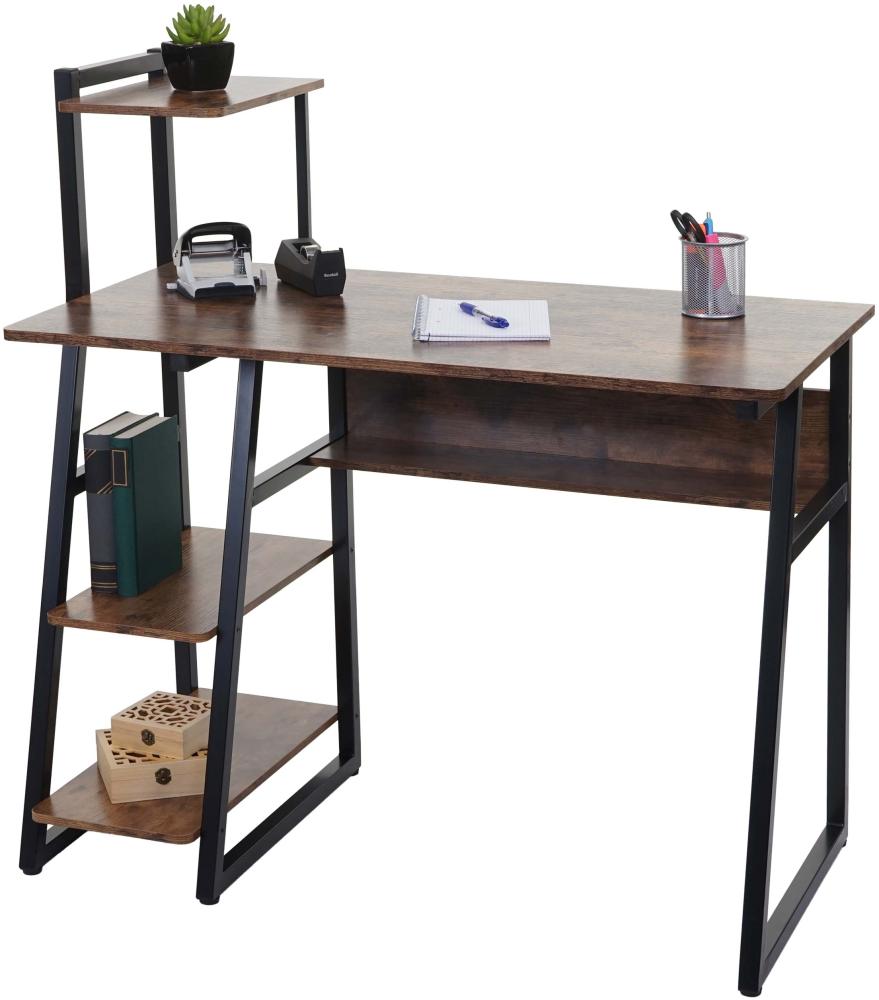 Schreibtisch mit Regal HWC-K68, Laptoptisch Bürotisch Arbeitstisch, MVG-zertifiziert 100x50cm, Metall MDF ~ braun Bild 1