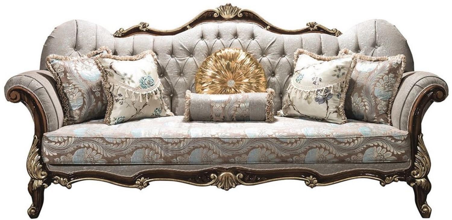 Casa Padrino Luxus Barock Wohnzimmer Sofa mit Glitzersteinen und dekorativen Kissen Silbergrau / Braun / Gold 230 x 85 x H. 120 cm - Barock Möbel Bild 1