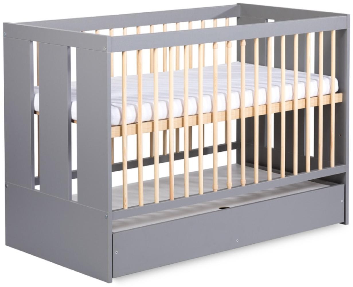 Kinderbett mit Barriere NORBET + Stauraum,124x85x66,grau/Holz Bild 1