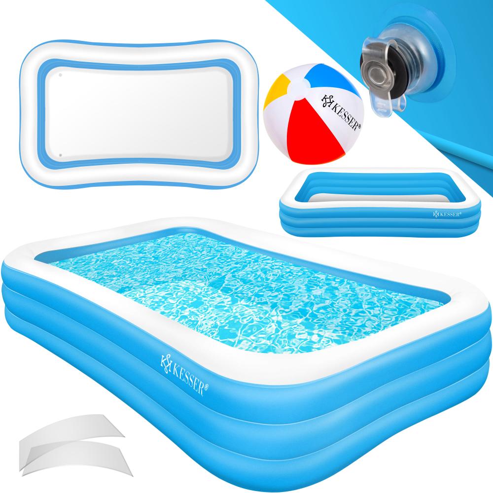 KESSER® Aufblasbarer Pool Familienpool für Kinder und Erwachsene Gartenschwimmbad Familienschwimmbad Sommer Planschbecken Füllmenge Kinderfreundlich Entwässerungslöcher Hellblau, 2.4 Meter Bild 1