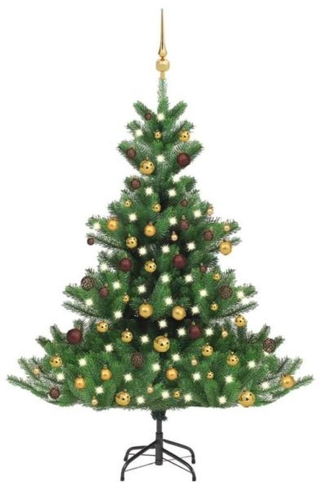 vidaXL Künstlicher Weihnachtsbaum Nordmann LED & Kugeln Grün 120 cm, Mit Beleuchtung [3077558] Bild 1