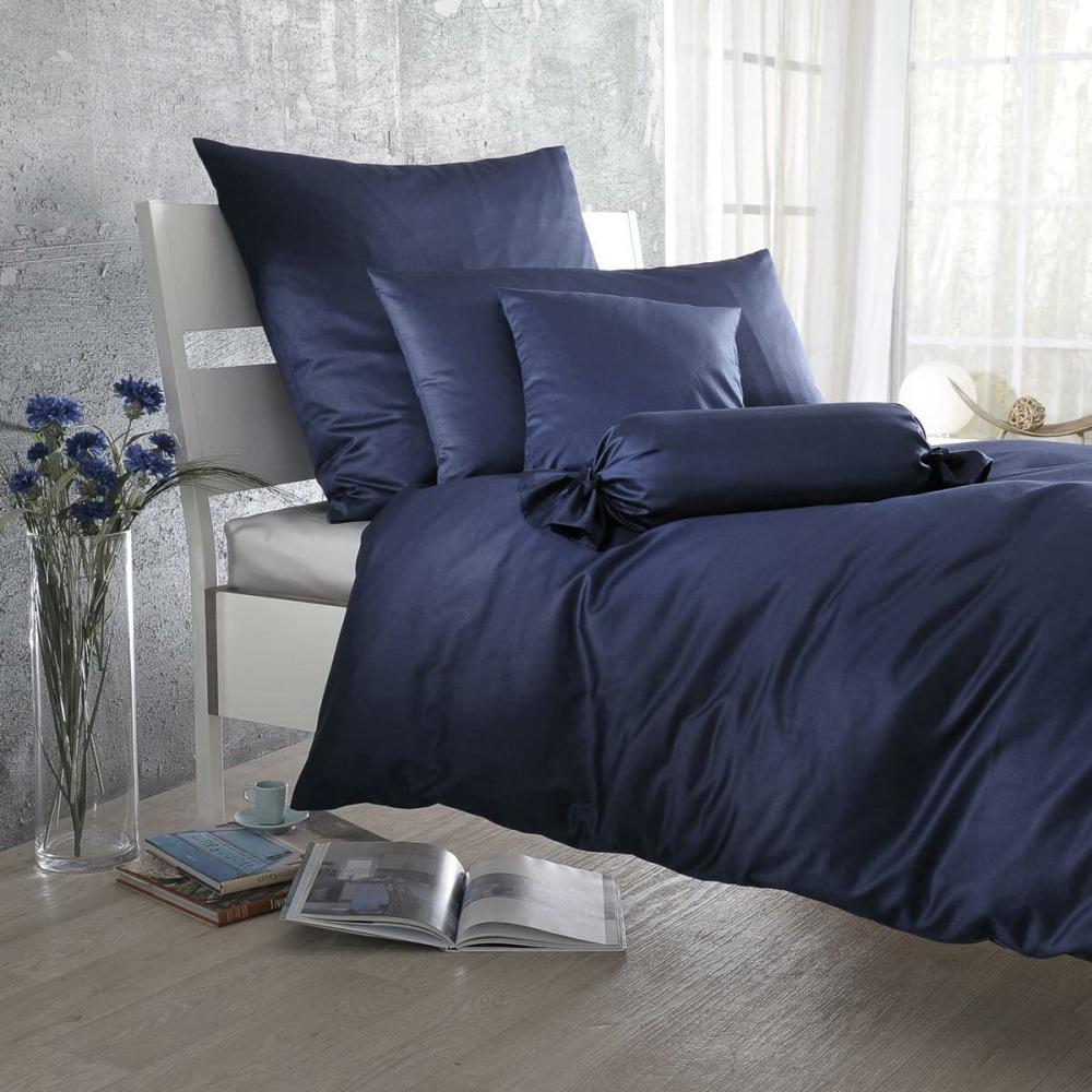 BettwarenShop Uni Mako-Satin Bettwäsche navy|Kissenbezug einzeln 80x80 cm Bild 1