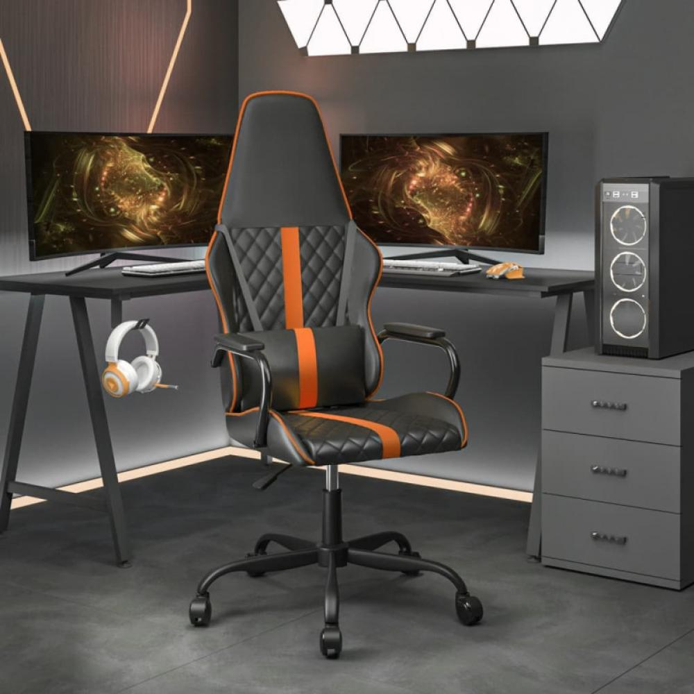 Gaming-Stuhl mit Massagefunktion Orange und Schwarz Kunstleder (Farbe: Orange) Bild 1