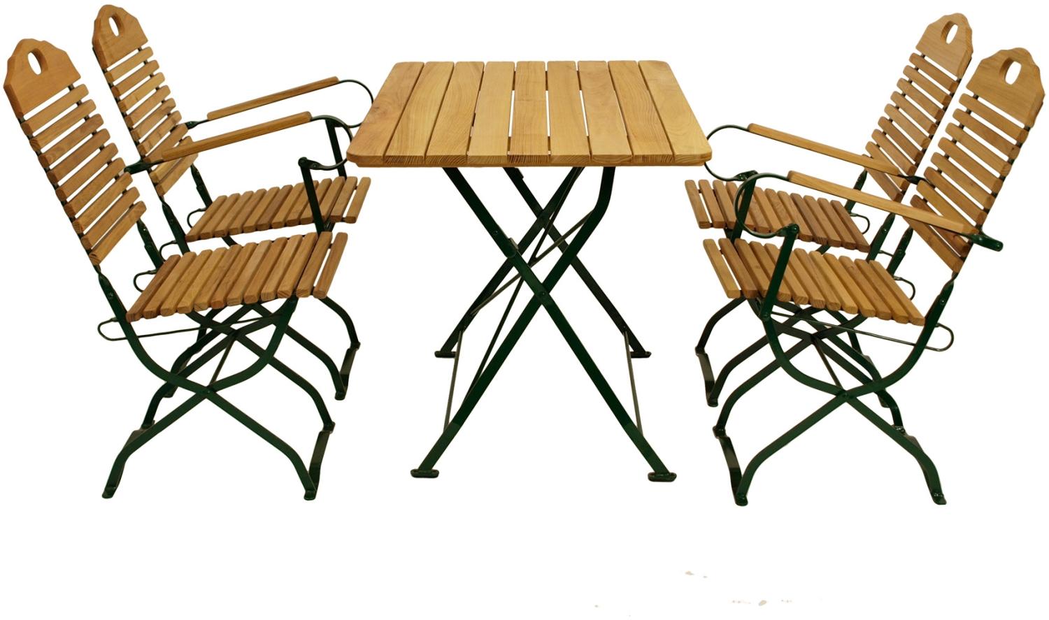 Kurgarten - Garnitur BAD TÖLZ 5-teilig (2x Stuhl, 2x Armlehnensessel, 1x Tisch 70x110cm), Flachstahl grün + Robinie, klappbar Bild 1