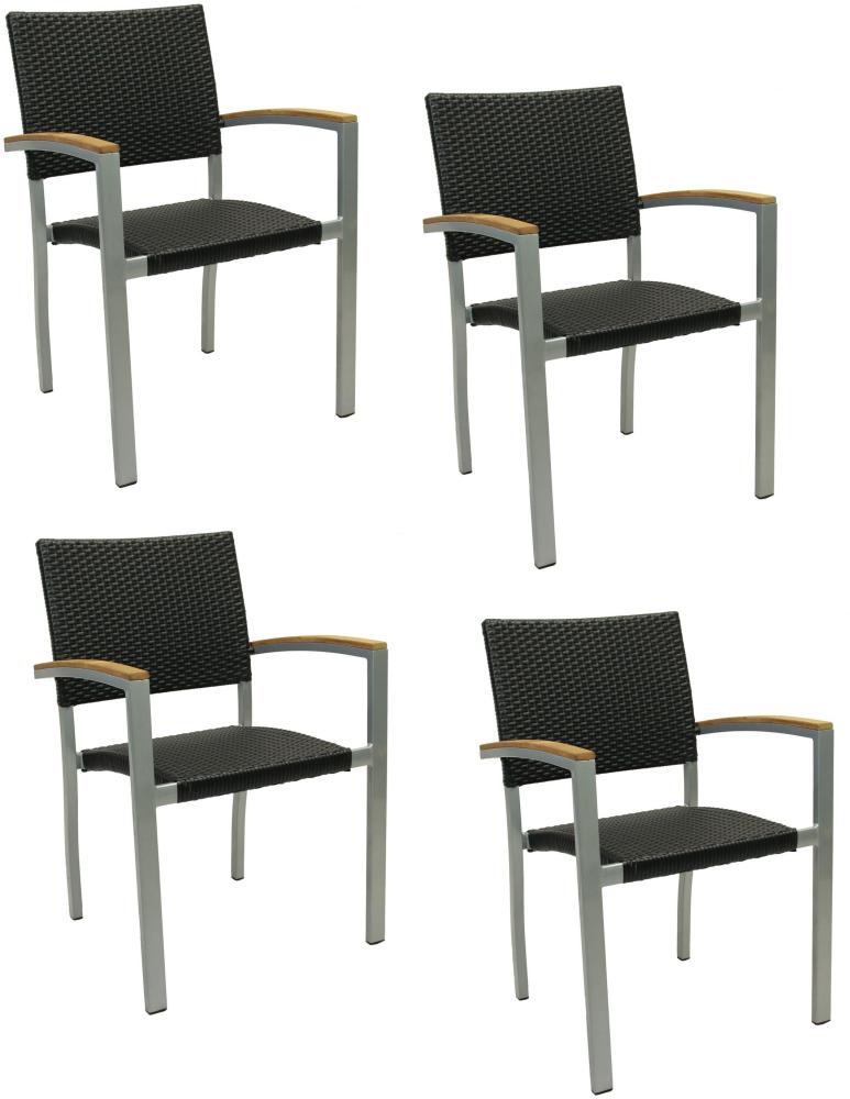 4x Konway BORNEO Stapelsessel Schwarz Premium Polyrattan Garten Sessel Stuhl Set Bild 1