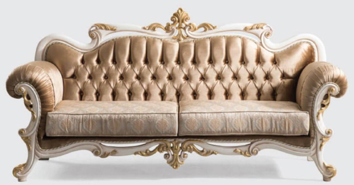 Casa Padrino Luxus Barock Sofa Braun / Silber / Weiß / Gold - Handgefertigtes Wohnzimmer Sofa mit elegantem Muster Bild 1