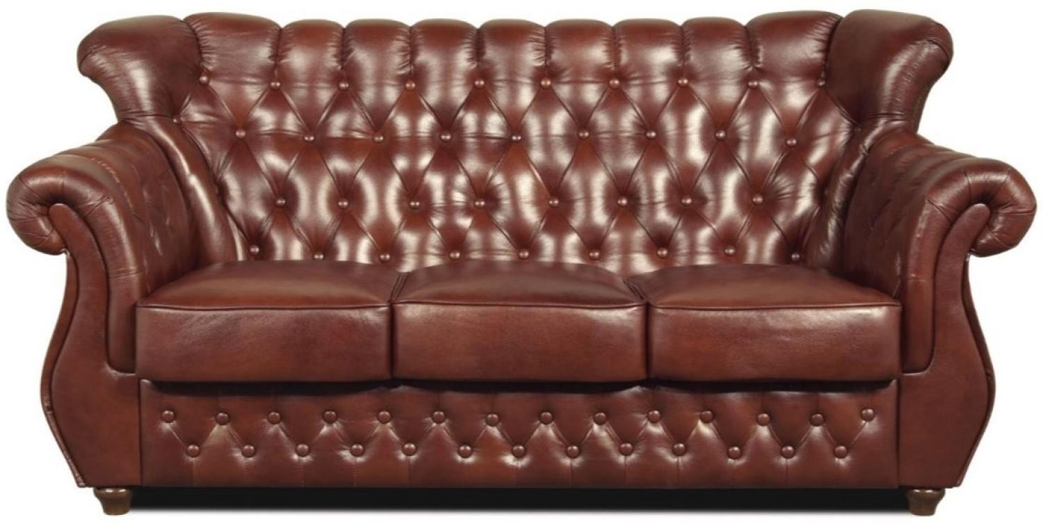 Casa Padrino Chesterfield Echtleder 3er Sofa in braun mit dunkelbraunen Füßen 200 x 80 x H. 85 cm Bild 1