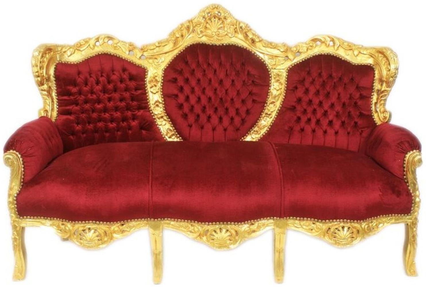 Casa Padrino Barock 3er Sofa King Bordeaux / Gold - Möbel Bild 1