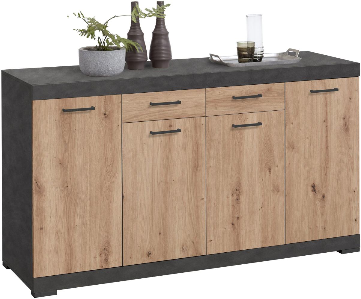 FMD Möbel - BRISTOL 4 XL - Kommode m. 4 Türen u. 2 SK - melaminharzbeschichtete Spanplatte - Matera / Artisan Oak - 160 x 89,9 x 49,9cm Bild 1