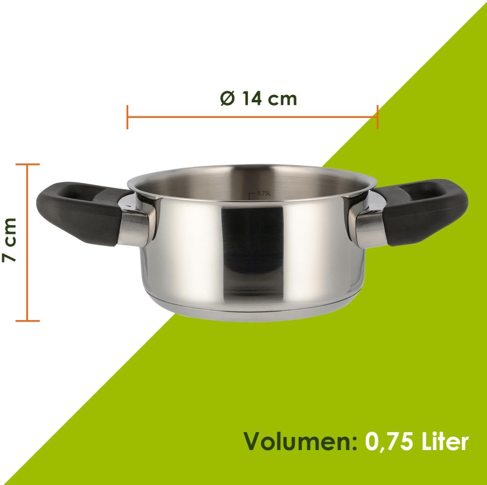 Level One Topf Kochtopf 14 cm Induktion, Edelstahl unbeschichtet | 7 cm hoher Rand, 0,75 Liter Volumen | spülmaschinengeeignet, für alle herdarten geeignet Bild 1