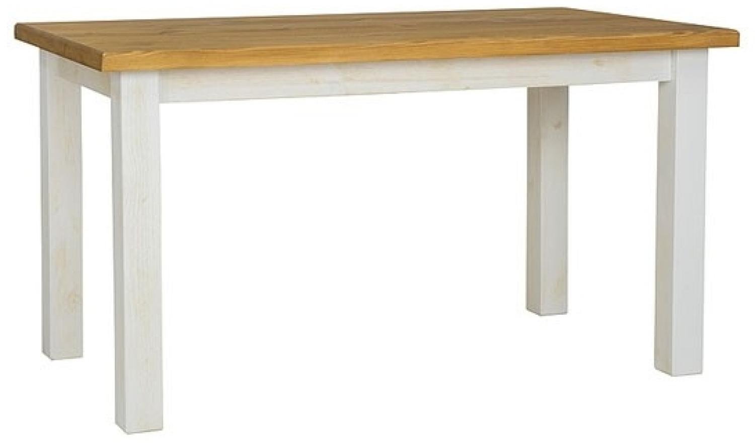 Esstisch Holztisch Poprad 160x90x76cm Kiefer Massiv weiß patiniert honigfarben Bild 1