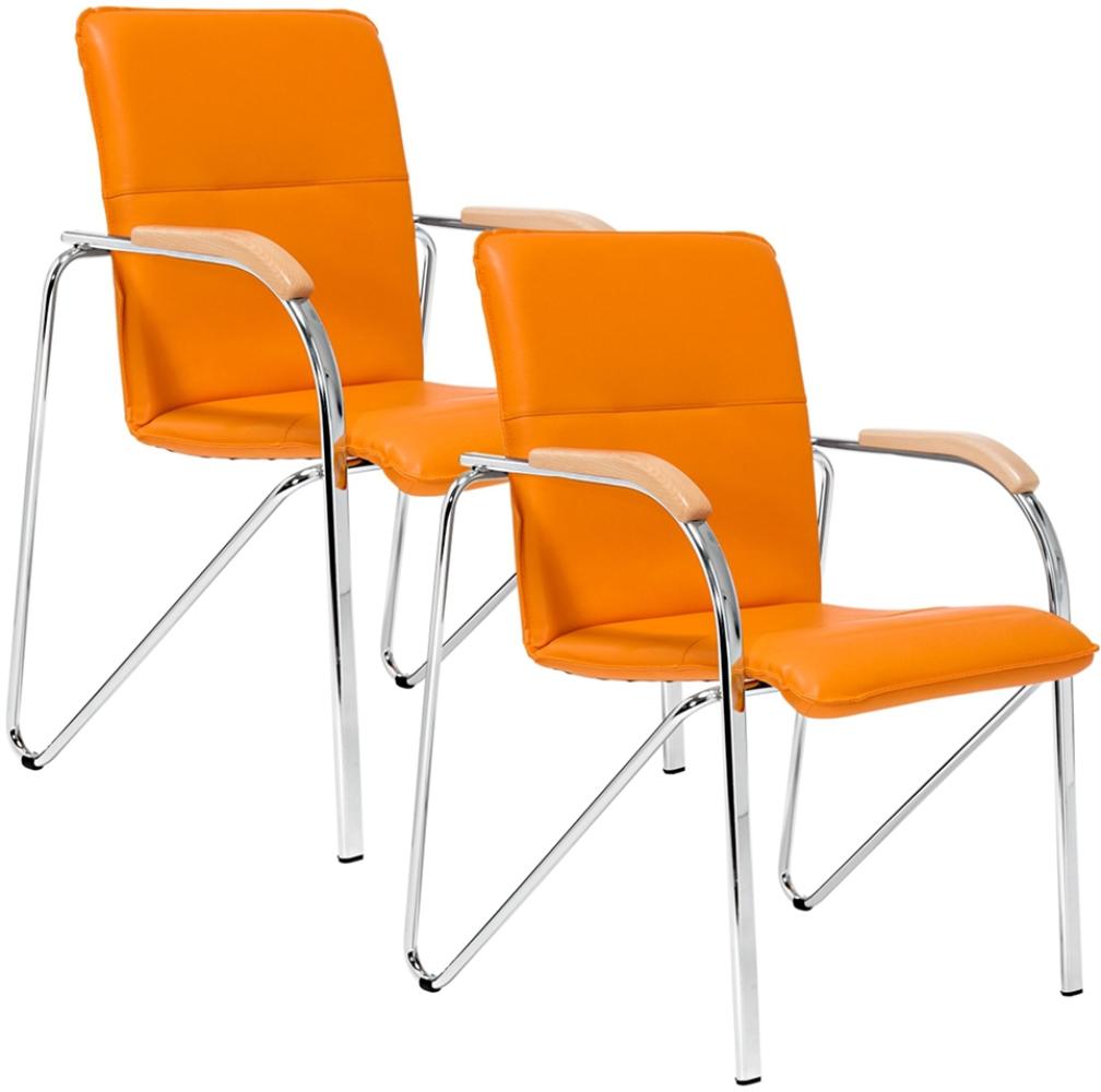 Besucherstuhl-Set 2-tlg. Samba Orange Buchenholz Konferenzstuhl Chromgestell Bild 1