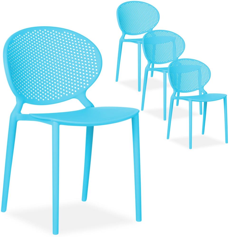 Modernes Gartenstuhl 4er Set Blau Stühle Küchenstühle Kunststoff Stapelstühle Balkonstuhl Outdoor-Stuhl Bild 1