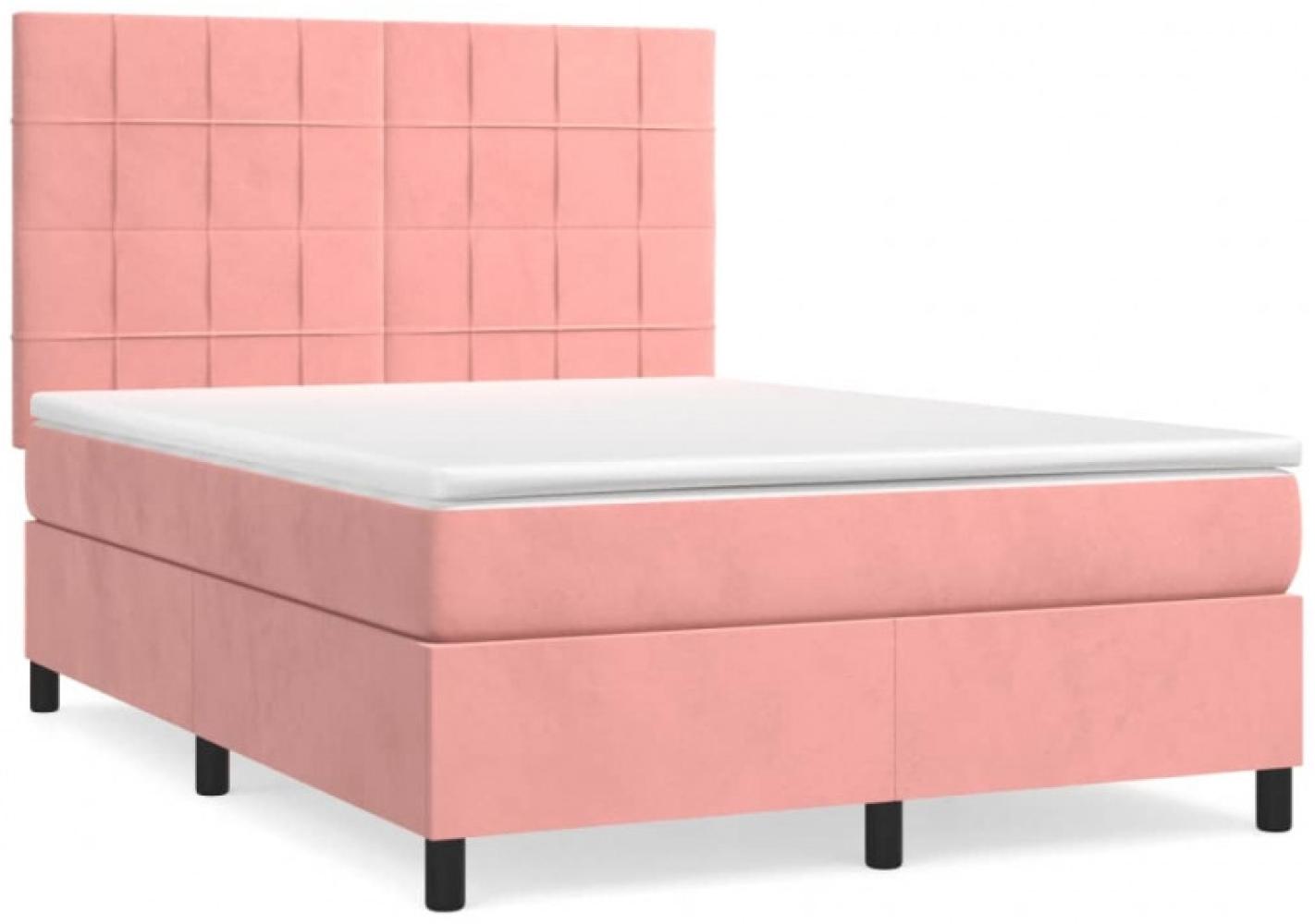 vidaXL Boxspringbett mit Matratze Rosa 140x200 cm Samt Bild 1