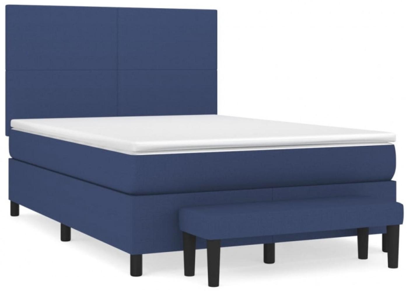 vidaXL Boxspringbett mit Matratze Stoff Blau 140 x 200 cm, Härtegrad: H2 [3136443] Bild 1