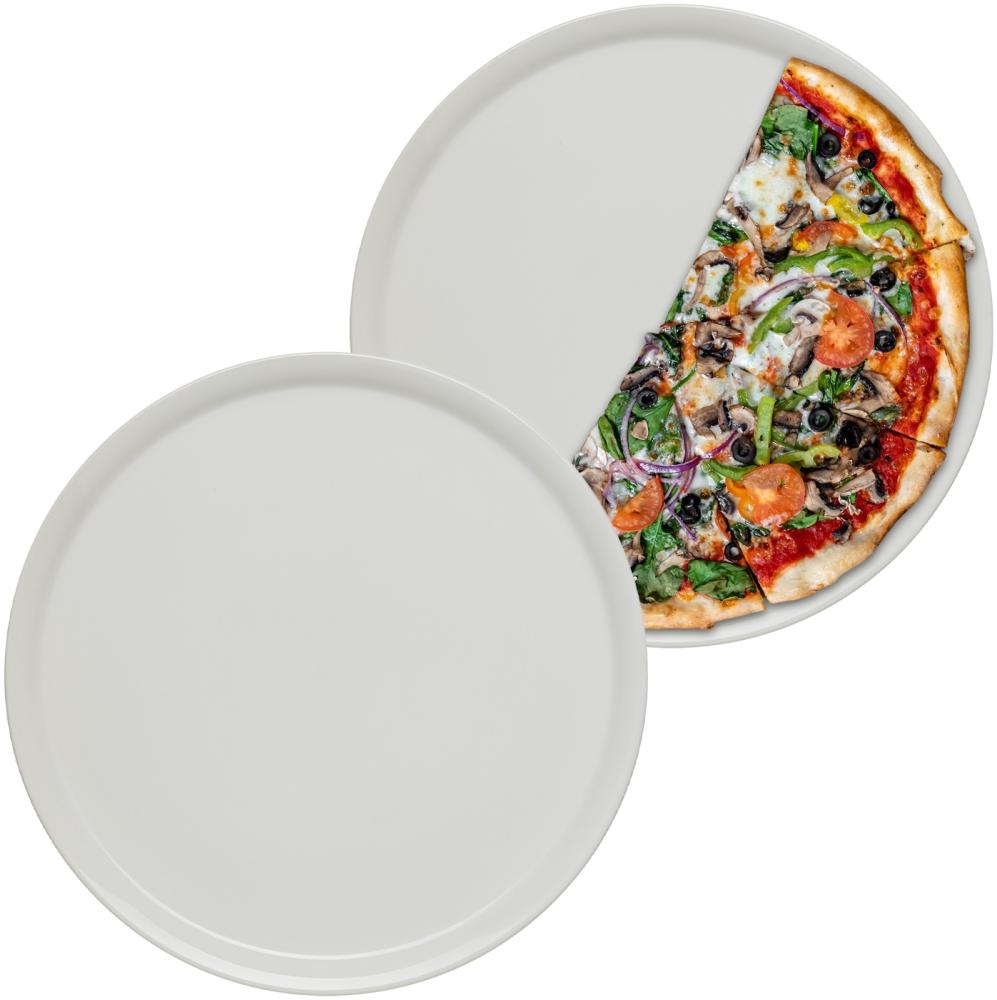 KHG 2er Set Pizzateller, extra groß mit 33cm Durchmesser in weiß, perfekt für Gastro und Zuhause, hochwertiges Porzellan, Spühlmaschinengeeignet & perfekt Stapelbar im zeitlosem Design Bild 1