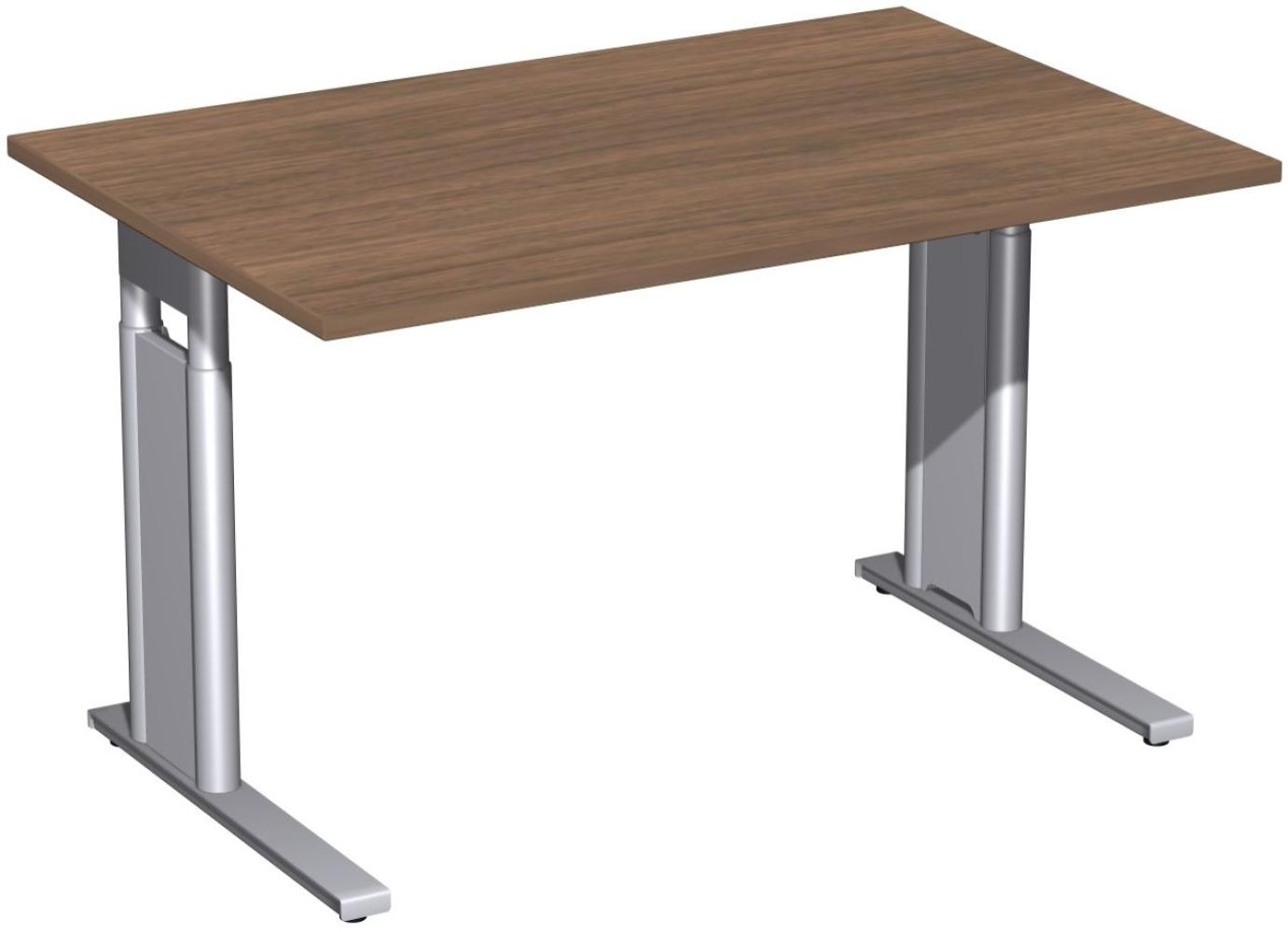 Schreibtisch 'C Fuß Pro' höhenverstellbar, 120x80cm, Nussbaum / Silber Bild 1