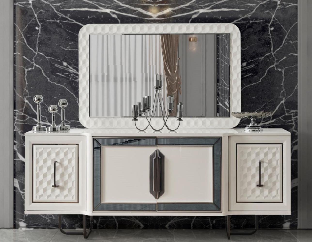 Casa Padrino Luxus Art Deco Möbel Set Weiß / Bronze - 1 Luxus Art Deco Sideboard mit 4 Türen & 1 Luxus Art Deco Spiegel - Art Deco Möbel - Luxus Möbel - Luxus Einrichtung - Art Deco Einrichtung Bild 1