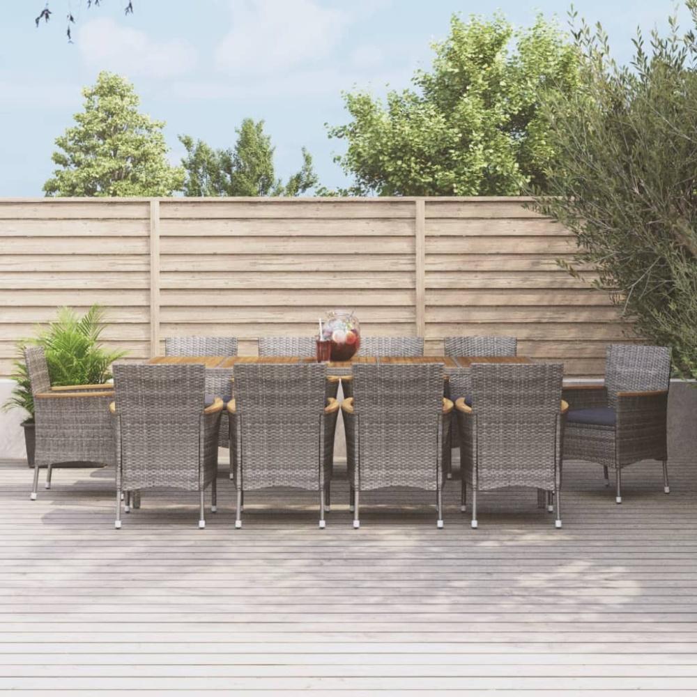 vidaXL 11-tlg. Garten-Essgruppe mit Kissen Grau Poly Rattan Bild 1