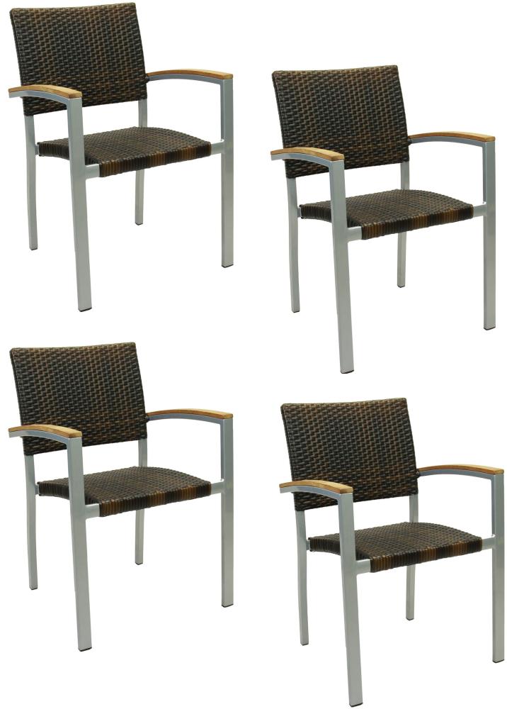 4x Konway BORNEO Stapelsessel Lederlook Polyrattan Garten Sessel Stuhl Set braun Bild 1