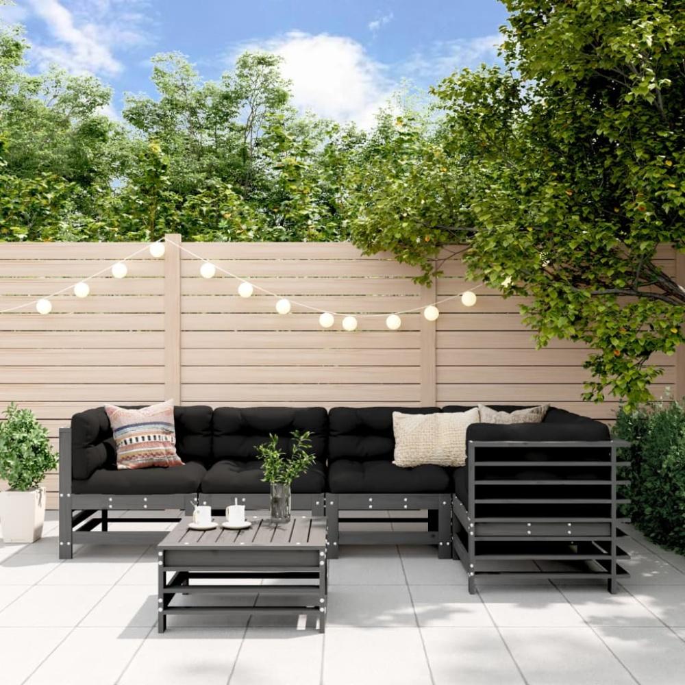 vidaXL 6-tlg. Garten-Lounge-Set mit Kissen Grau Massivholz Bild 1