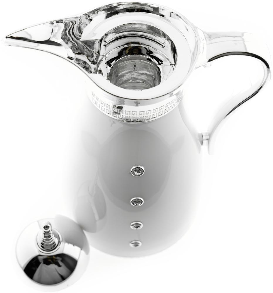 Thermokanne 1L Isolierkanne Teekanne Thermosflasche Kaffeekanne Weiß/Silber Bild 1