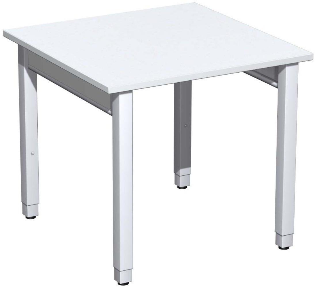 Schreibtisch '4 Fuß Pro Quadrat' höhenverstellbar, 80x80x68-86cm, Weiß / Silber Bild 1