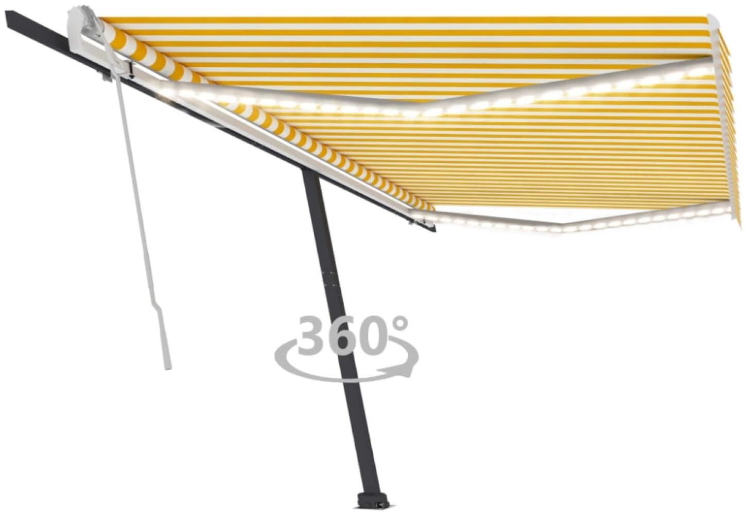 vidaXL Markise Manuell Einziehbar mit LED 500x300 cm Gelb Weiß Bild 1