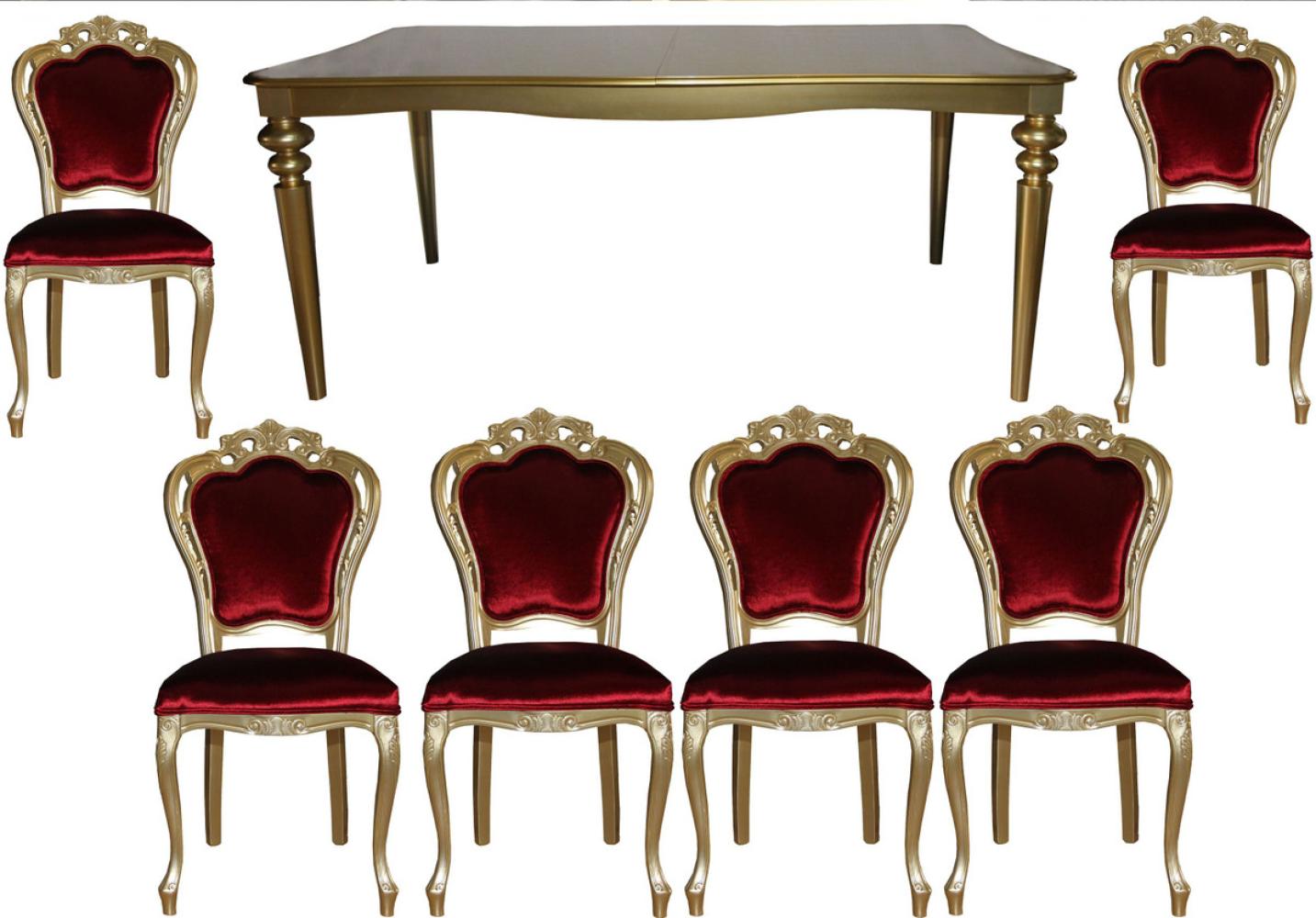 Casa Padrino Barock Luxus Esszimmer Set Bordeaux/Gold - Esstisch + 6 Stühle - Möbel Antik Stil - Luxus Qualität - Limited Edition Bild 1