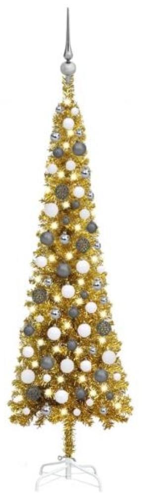 Schlanker Weihnachtsbaum mit LEDs & Kugeln Golden 120 cm Bild 1