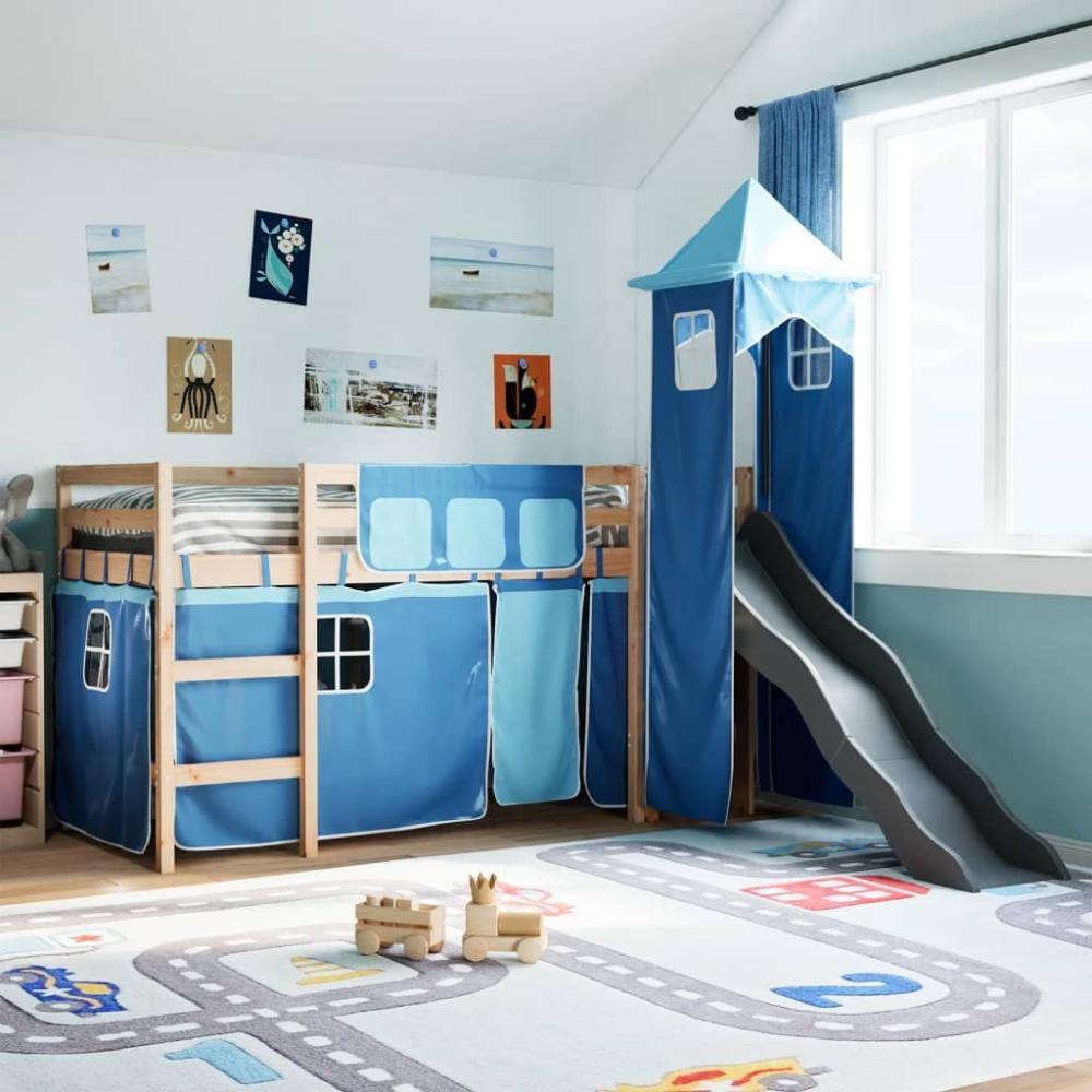 Kinderhochbett mit Turm Blau 90x190 cm Massivholz Kiefer 3309138 Bild 1