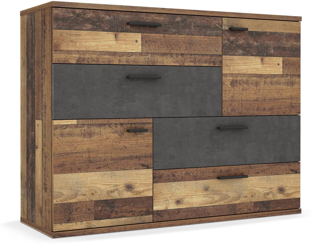 Möbel-Eins SKIV Kommode mit 2 Türen und 4 Schubkästen, Material Dekorspanplatte Old Wood Vintage/betonfarbig Bild 1