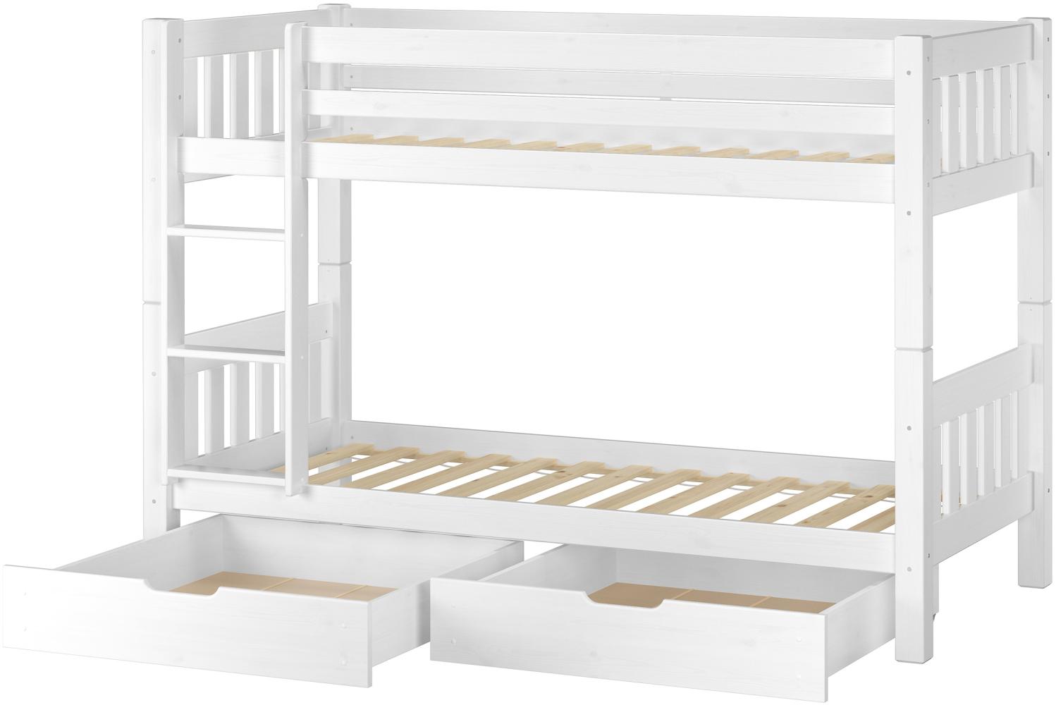 Erst-Holz 60.06-09 Etagenbett 90x200 cm, weiß, Kiefer massiv, inkl. Rollroste und 2 Bettkästen Bild 1