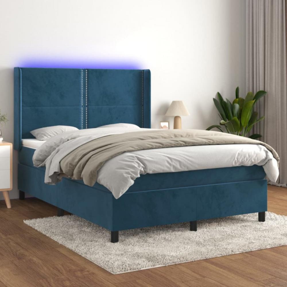Boxspringbett mit Matratze & LED Dunkelblau 140x200 cm Samt (Farbe: Blau) Bild 1