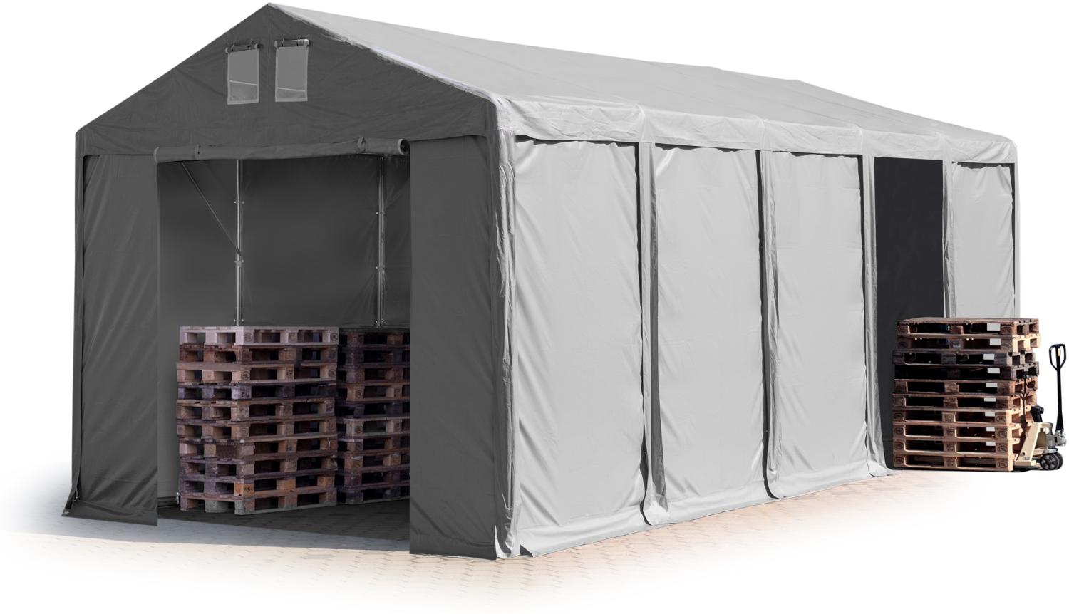 Lagerzelt 4x10 m Zelthalle Industriezelt mit 3m Seitenhöhe PVC Plane 850 N grau 100% wasserdicht Ganzjahreszelt mit Reißverschlusstor Bild 1
