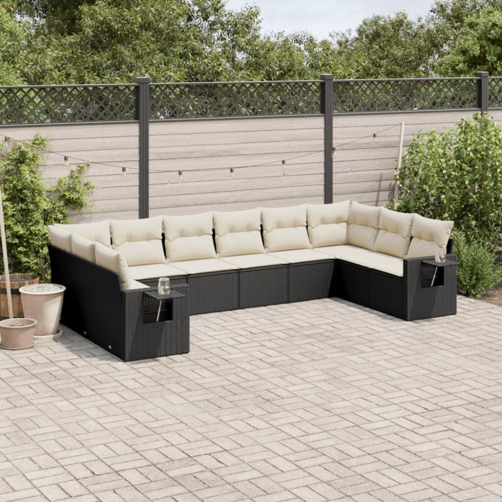 vidaXL 10-tlg. Garten-Sofagarnitur mit Kissen Schwarz Poly Rattan Bild 1