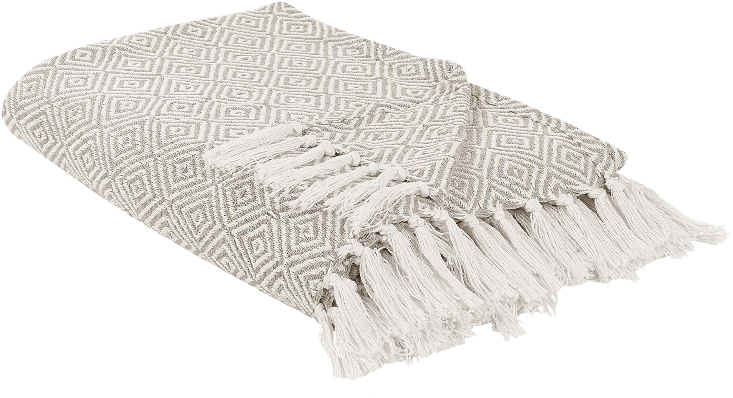 Tagesdecke Baumwolle taupe mit Fransen 200 x 220 cm geometrisches Muster TOUTLI Bild 1