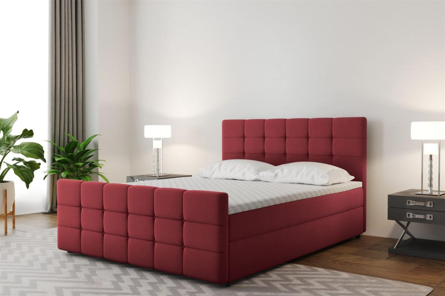 Boxspringbett Schlafzimmerbett SENON 160x200cm Stoff Rot inkl. Bettkasten Bild 1