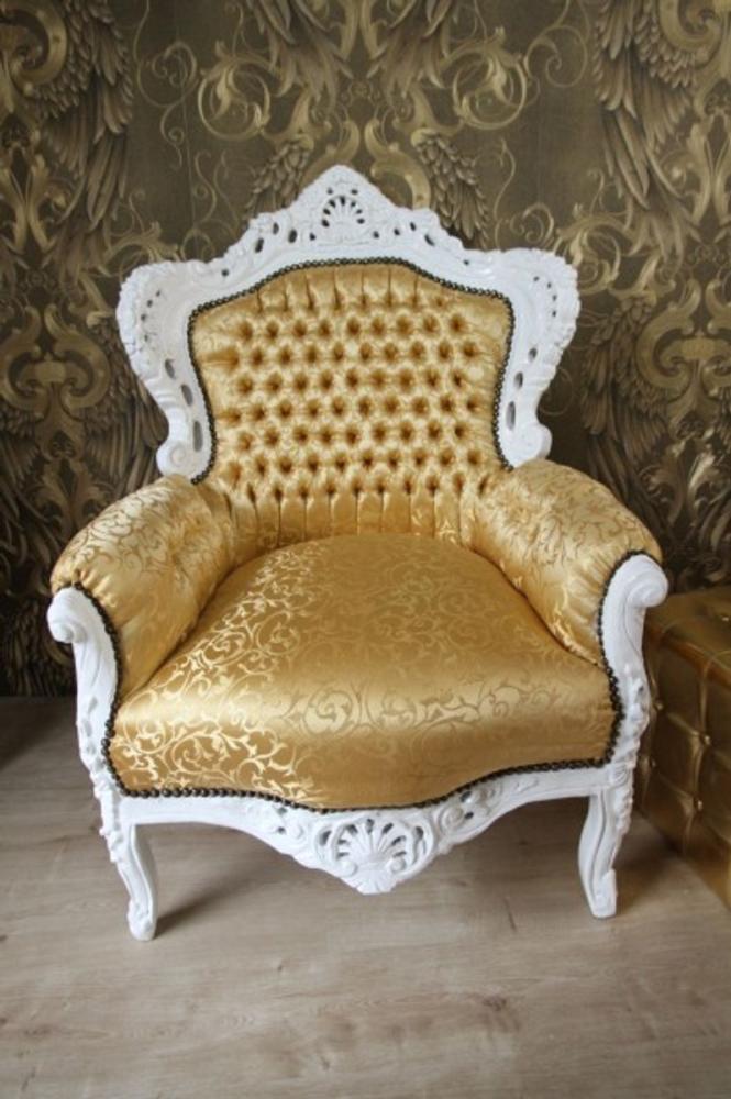 Barock Sessel King Gold Muster / Weiss - Möbel Antik Stil Bild 1