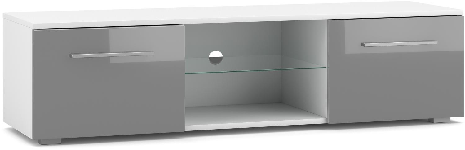 Domando Lowboard Rossano M2 Modern für Wohnzimmer Breite 140cm, Push-to-open-System, Weiß Matt und Grau Hochglanz Bild 1