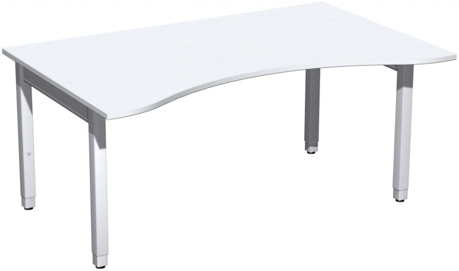 Schreibtisch '4 Fuß Pro Quadrat' Ergonomieform höhenverstellbar, 160x100x68-86cm, Weiß / Silber Bild 1