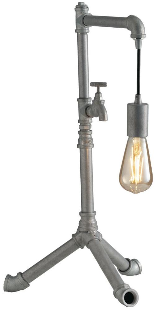 Große LED Tischlampe in Industrial Wasserrohr Optik, Grau antik Bild 1