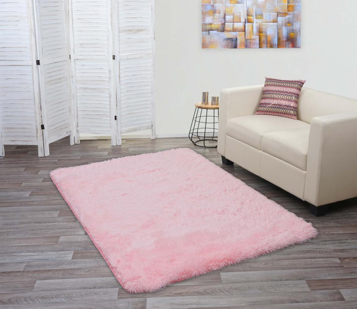 Teppich HWC-F69, Shaggy Läufer Hochflor Langflor, Stoff/Textil flauschig weich 200x140cm ~ rosa Bild 1