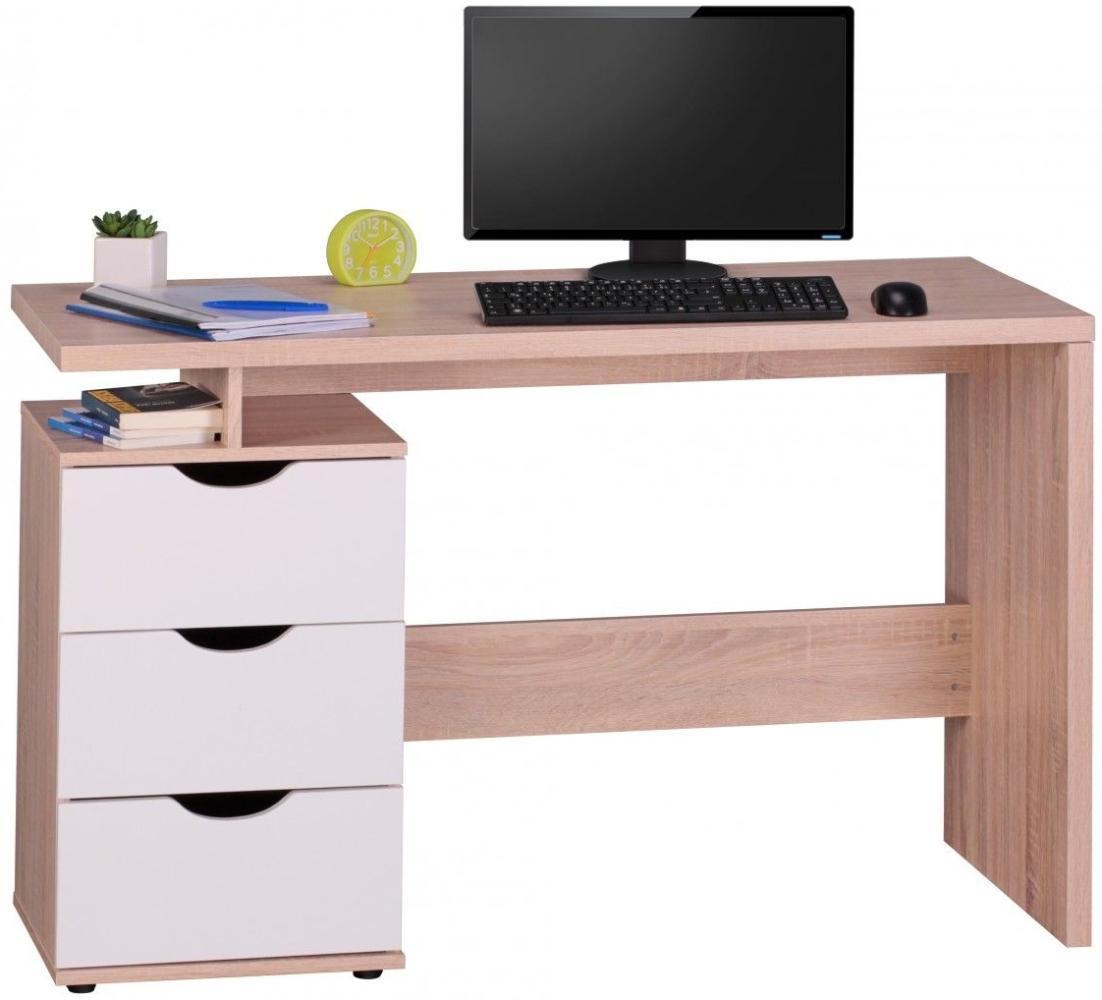 Schreibtisch Computertisch -TOMI -Bürotisch mit Schublade Sonoma/Weiß Bild 1