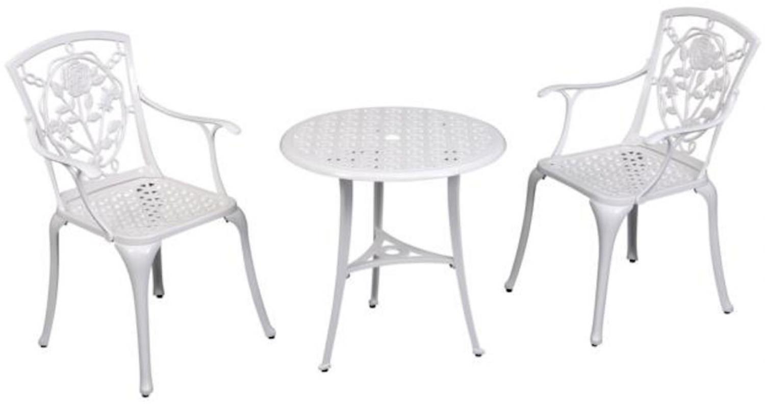 Inko Bistro-Set Rose Alu-Guss Tisch Ø 66 cm Stühle mit Armlehnen 2 Farben zur Wahl weiß Bild 1