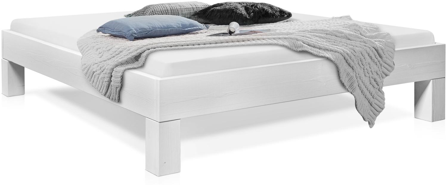 Möbel-Eins LUKY 4-Fuß-Bett ohne Kopfteil, Material Massivholz, Fichte weiß lackiert 160 x 220 cm Bild 1